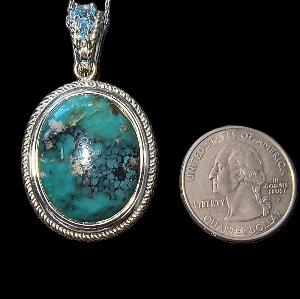 Large Campo Frio Turquoise & Blue Topaz Enhancer Necklace In Sterling Silver - Picture 3 of 11